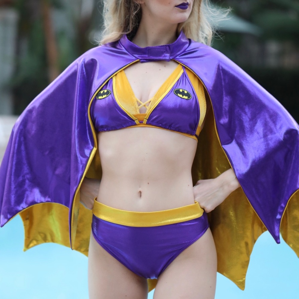 Batgirl Sugarpuss triangle Bikini with High Waisted Bottoms